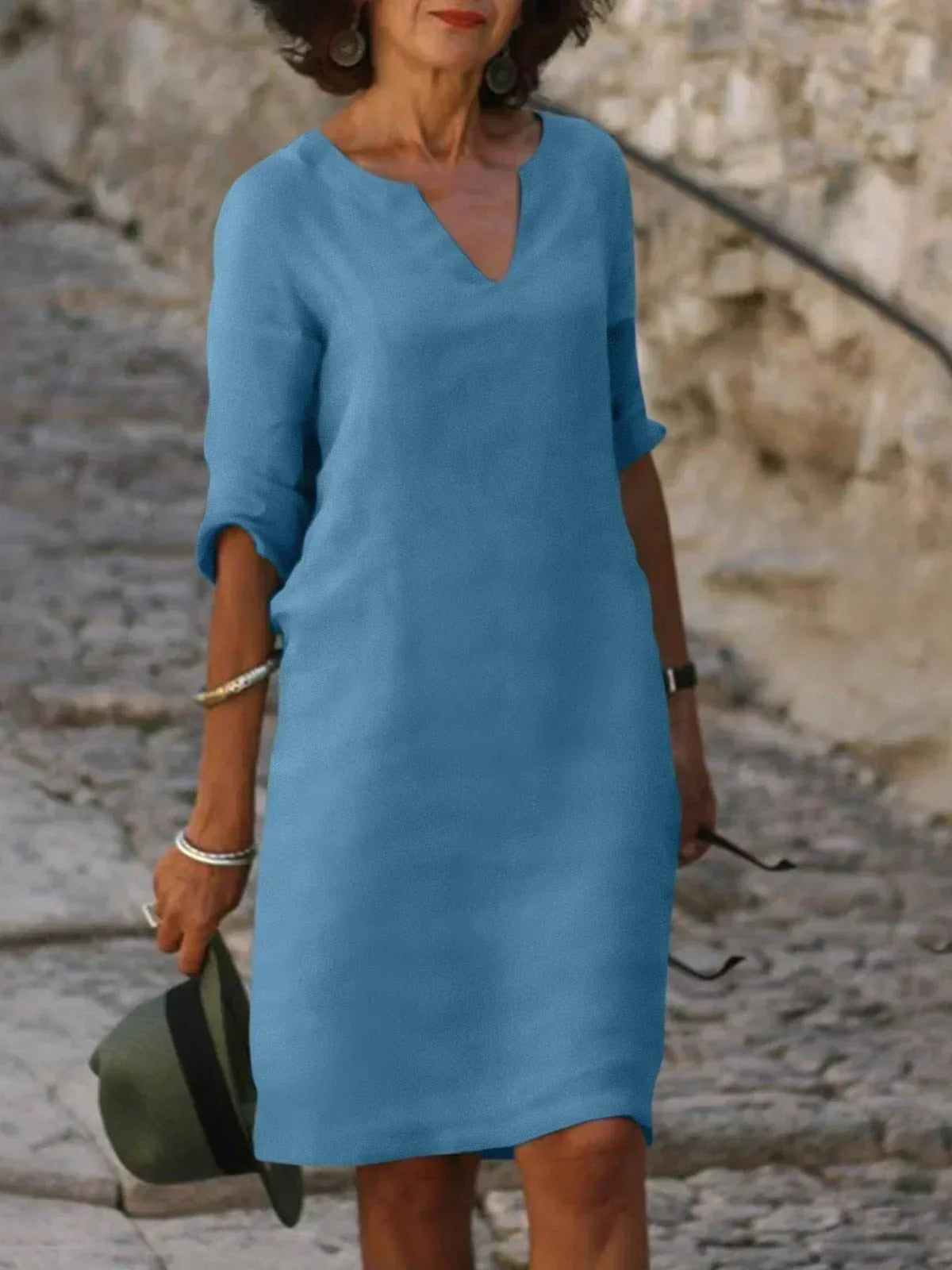 Eliza | Dames Elegante Midi Jurk Met Inkeping In De Hals