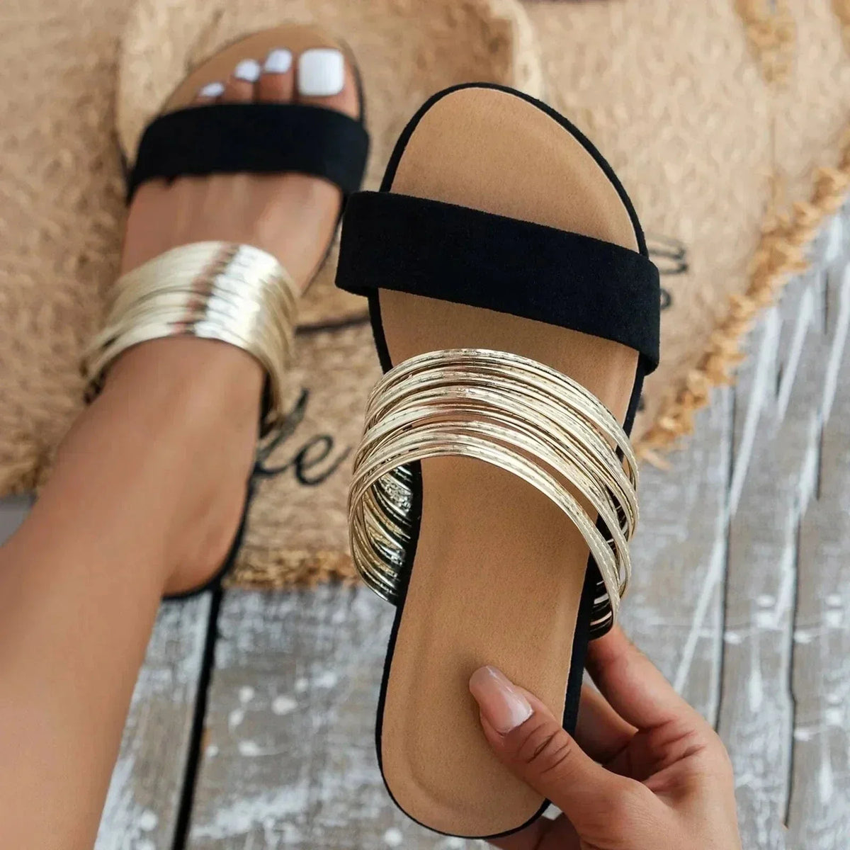 Tessa | Dames Instap Flats Met Open Teen En Dubbele Band