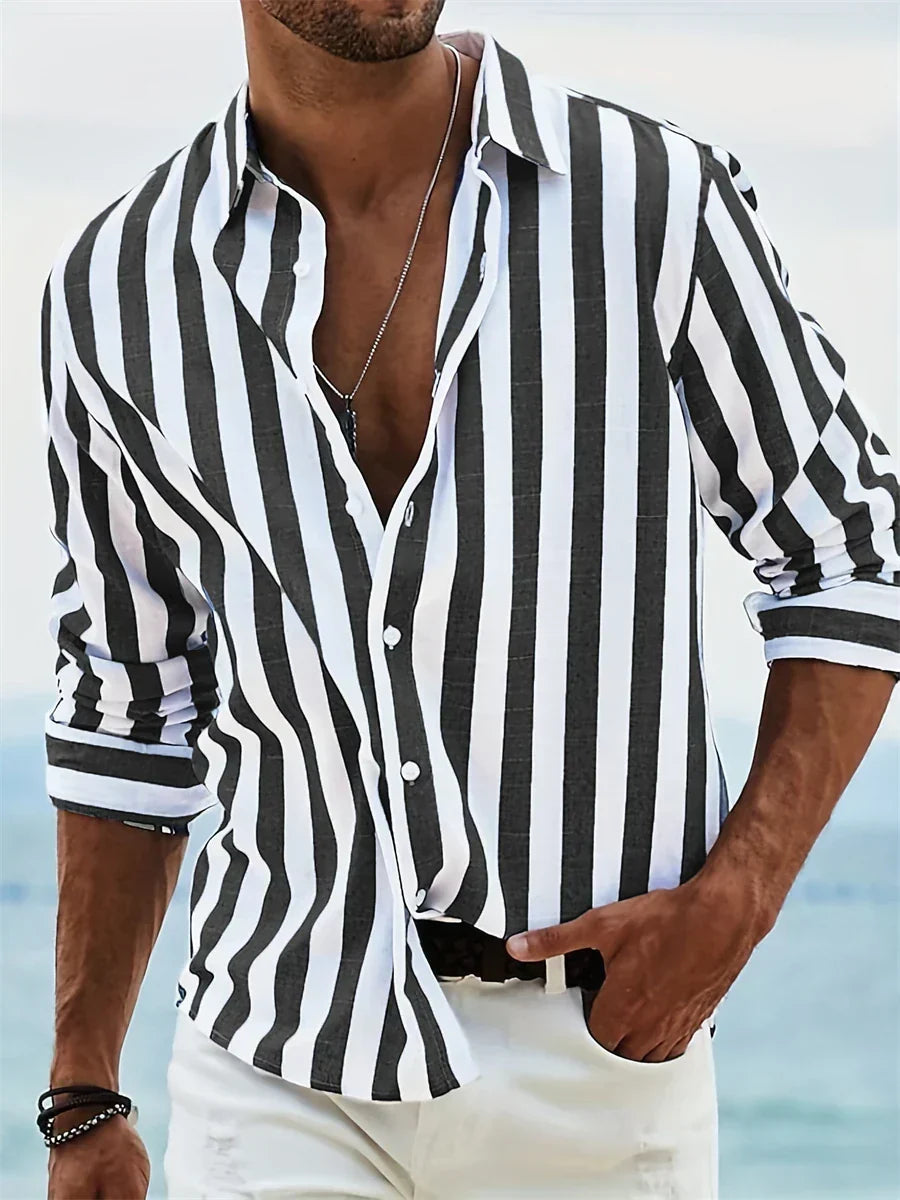Athena | Heren Zomer Gestreept Relaxed Shirt
