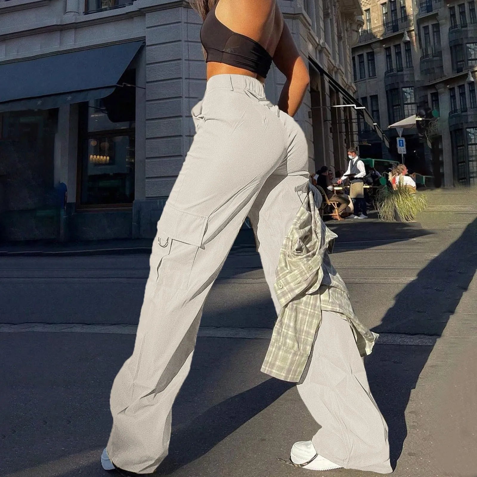Athena | Damen Hochtaillierte Street-Cargo-Hose