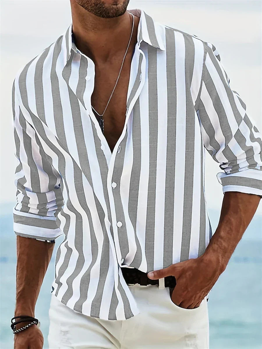 Athena | Heren Zomer Gestreept Relaxed Shirt