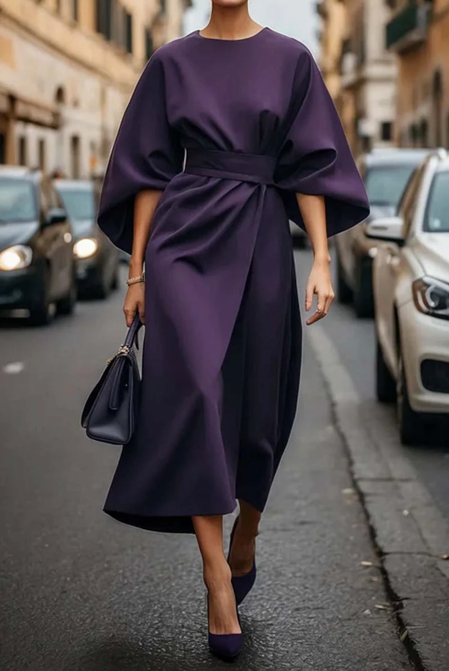 Addison | Dame Kimono Mouw Ceintuur Midi Jurk