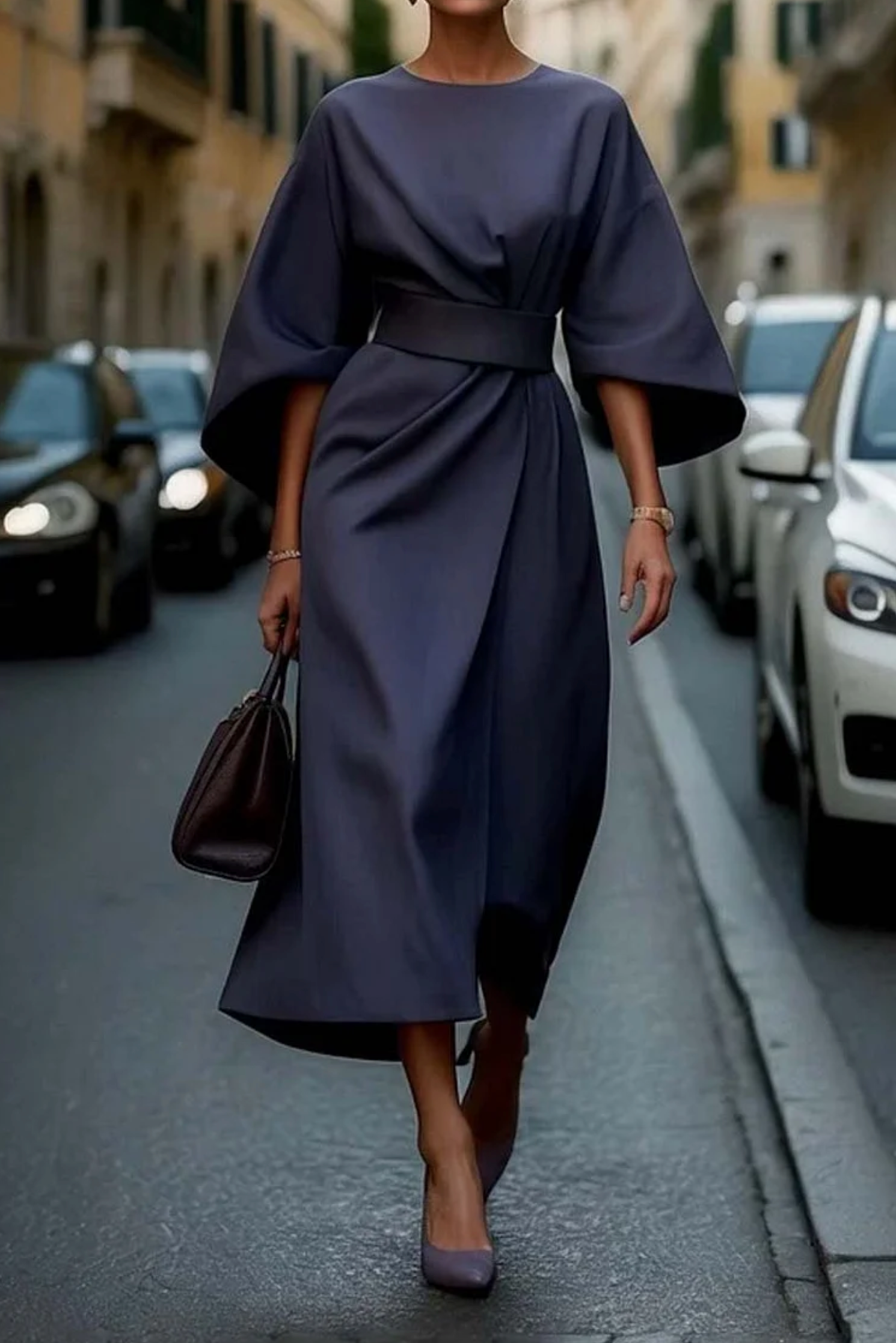 Addison | Dame Kimono Mouw Ceintuur Midi Jurk