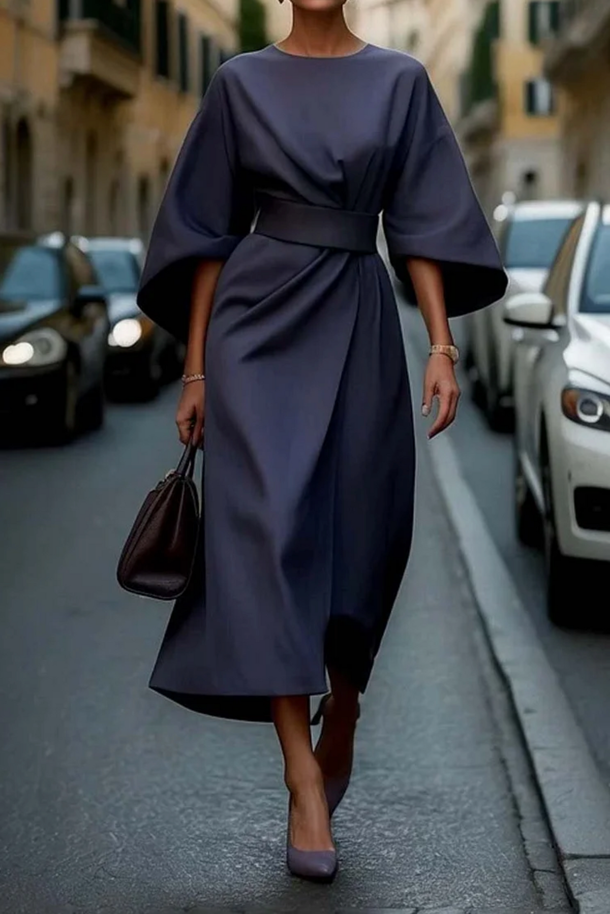 Addison | Dame Kimono Mouw Ceintuur Midi Jurk