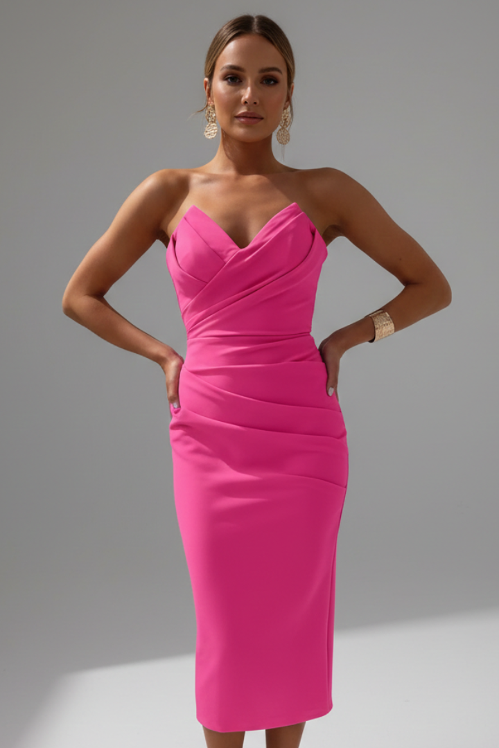 Paisley | Dames Strapless Midi Jurk met Gerimpelde Rok