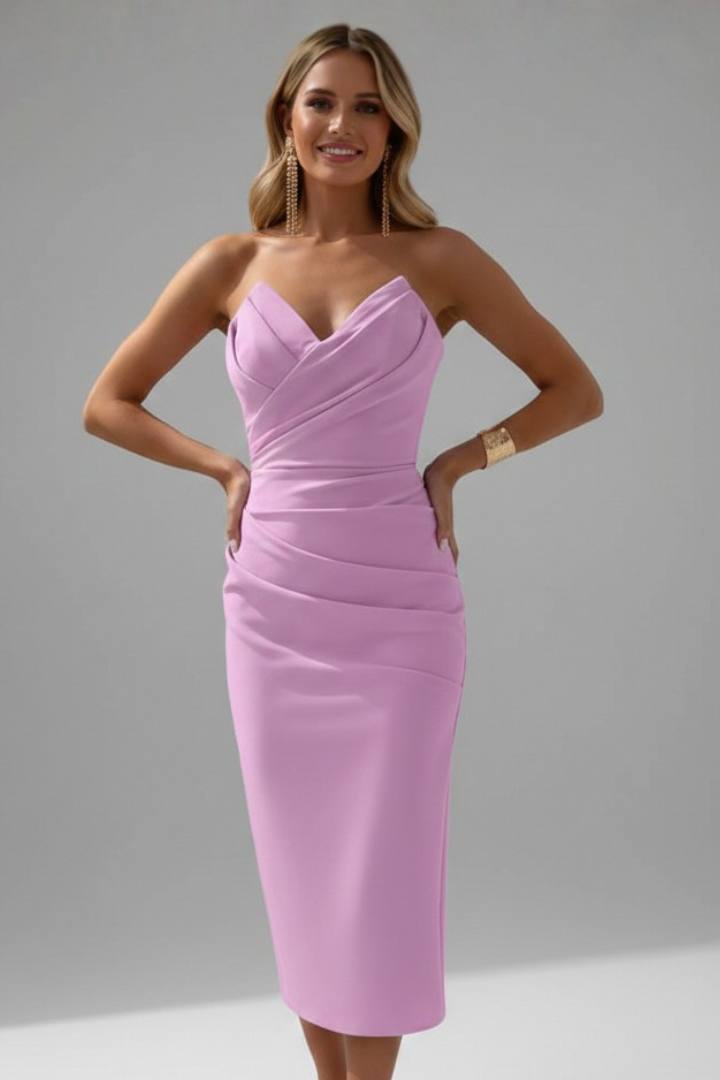 Paisley | Dames Strapless Midi Jurk met Gerimpelde Rok