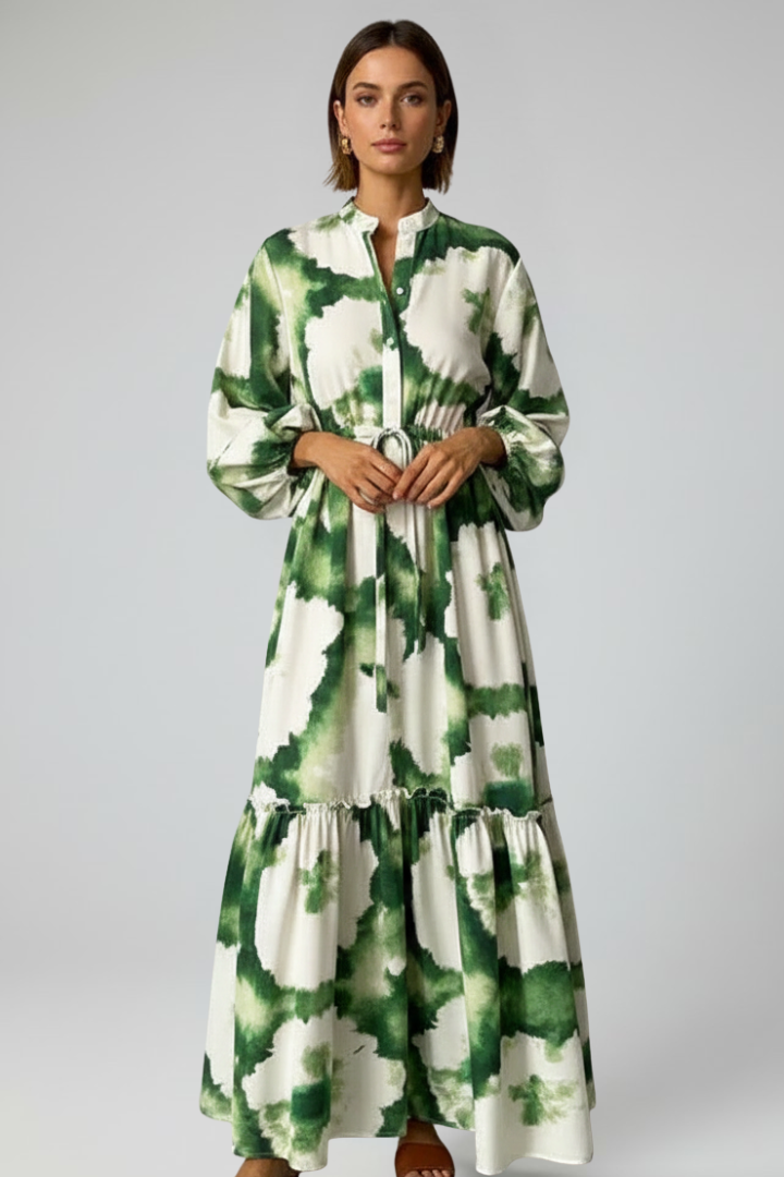 Rose | Dames Maxi Jurk met Lange Mouwen, Print en V-Hals