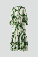 Rose | Dames Maxi Jurk met Lange Mouwen, Print en V-Hals