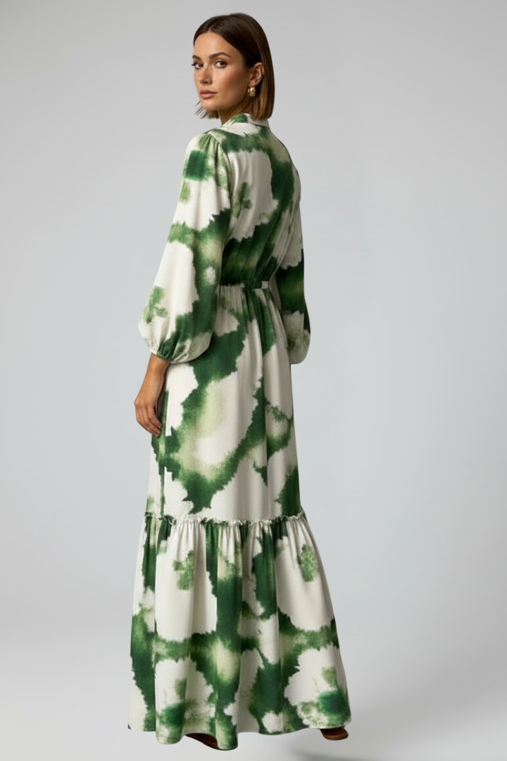 Rose | Dames Maxi Jurk met Lange Mouwen, Print en V-Hals