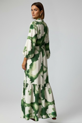 Rose | Dames Maxi Jurk met Lange Mouwen, Print en V-Hals