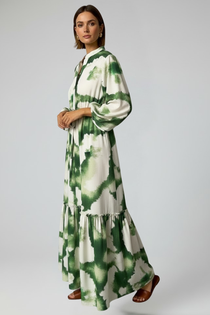 Rose | Dames Maxi Jurk met Lange Mouwen, Print en V-Hals