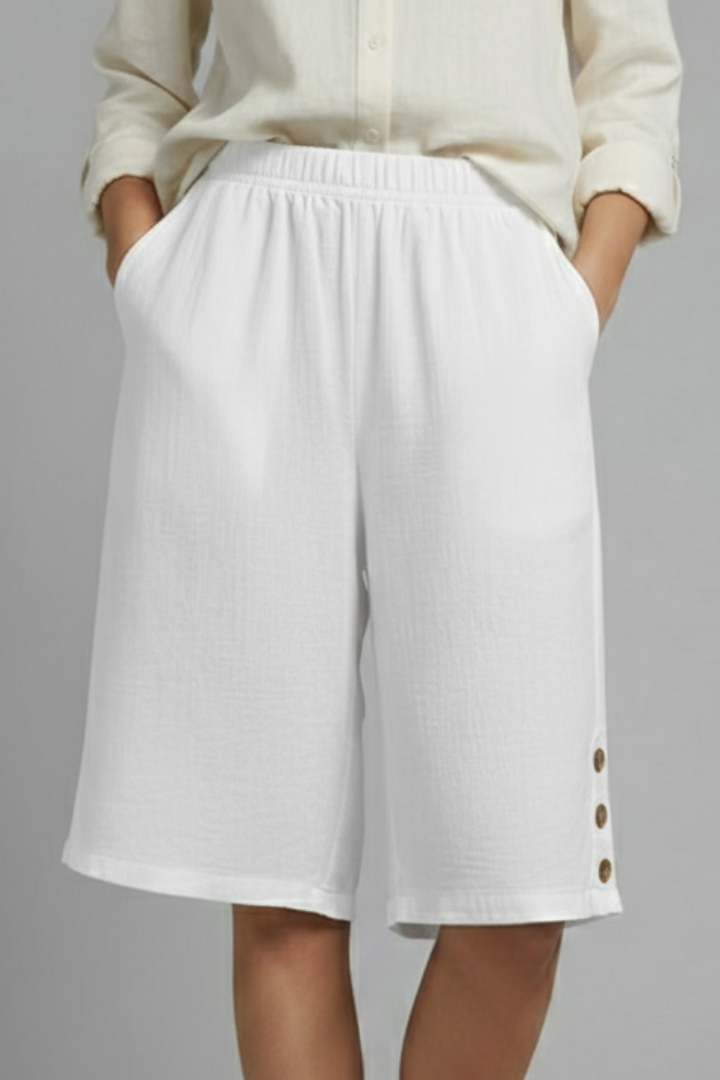 Mariana | Dames Shorts met elastische tailleband, wijde pijpen en knoopsluiting