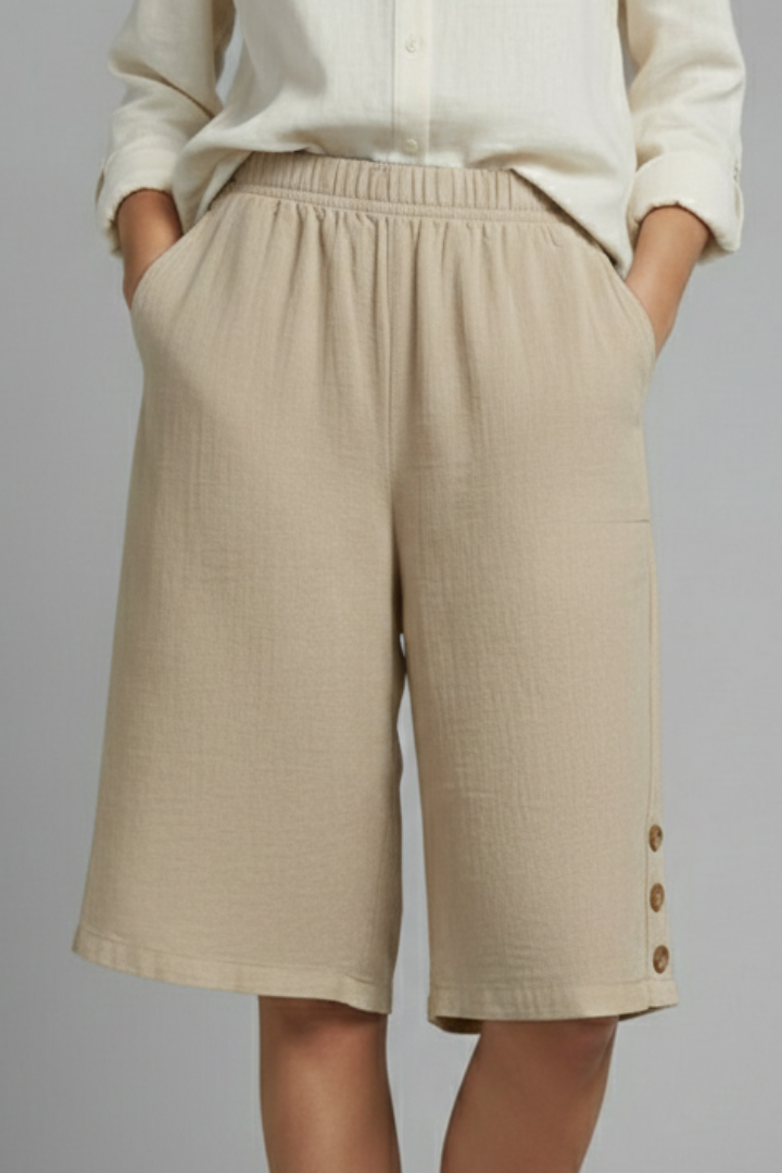 Mariana | Dames Shorts met elastische tailleband, wijde pijpen en knoopsluiting