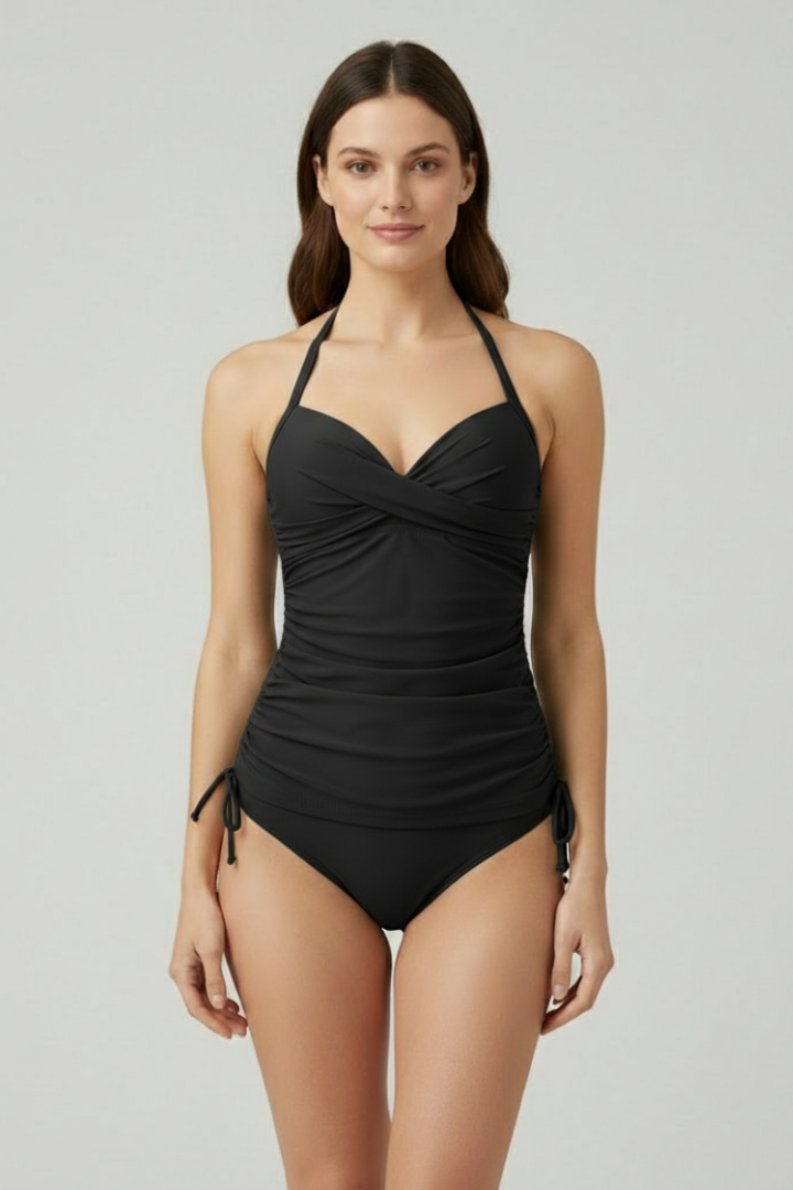 Lucy | Dames Tankini Zwempak met V-Hals en Gerimpelde Zijde