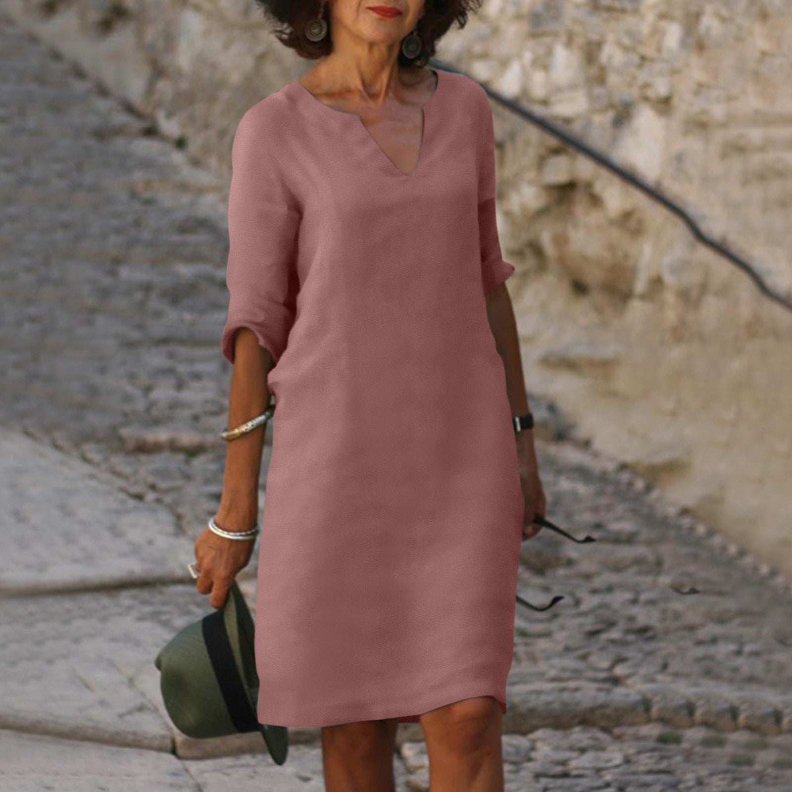 Cherish | Dame Effen V-Hals Knie-Lengte Jurk