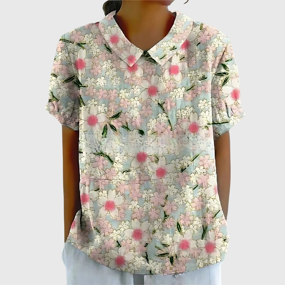 Blake | Dames Blouse met Bloemenkraag en Korte Mouwen