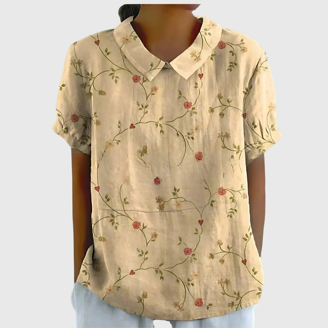 Blake | Dames Blouse met Bloemenkraag en Korte Mouwen