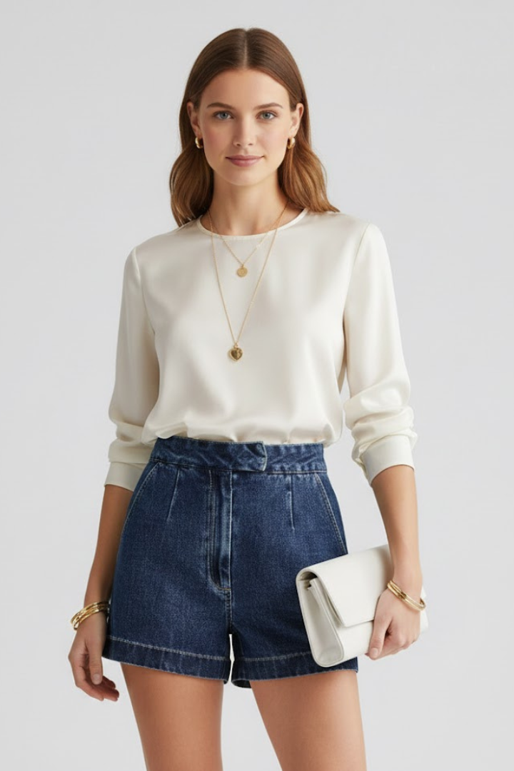 Miriam | Dames Shorts met Hoge Taille en Omgeslagen Zoom