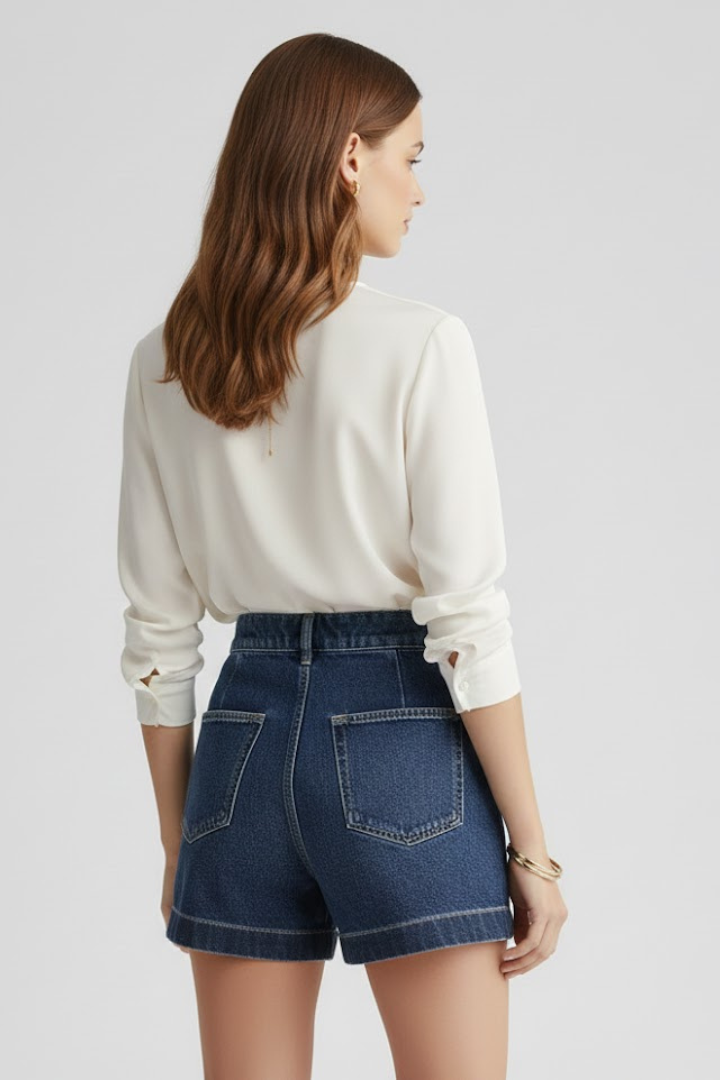 Miriam | Dames Shorts met Hoge Taille en Omgeslagen Zoom