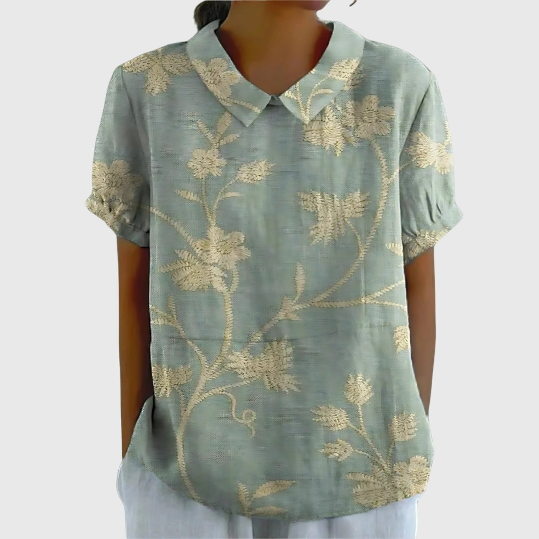 Blake | Dames Blouse met Bloemenkraag en Korte Mouwen