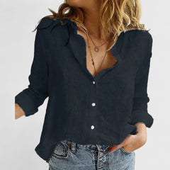 Andrea | Dames Linnen Blouse Met V-Hals En Knoopsluiting