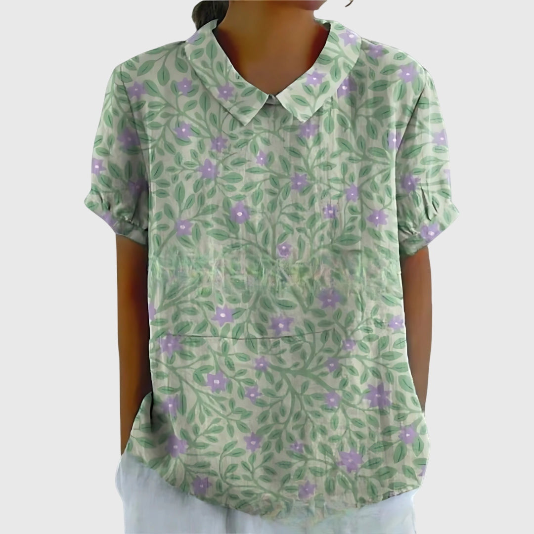 Blake | Dames Blouse met Bloemenkraag en Korte Mouwen
