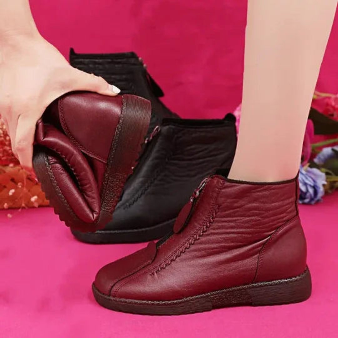 Tessa | Dames Antislip Gevoerde Leren Ankle Boots met Rits