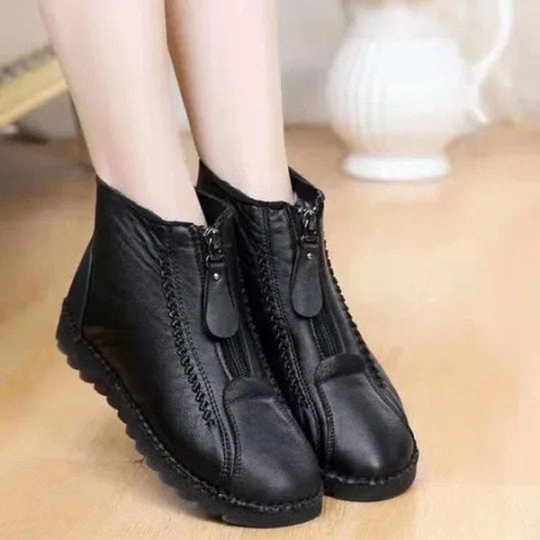 Tessa | Dames Antislip Gevoerde Leren Ankle Boots met Rits