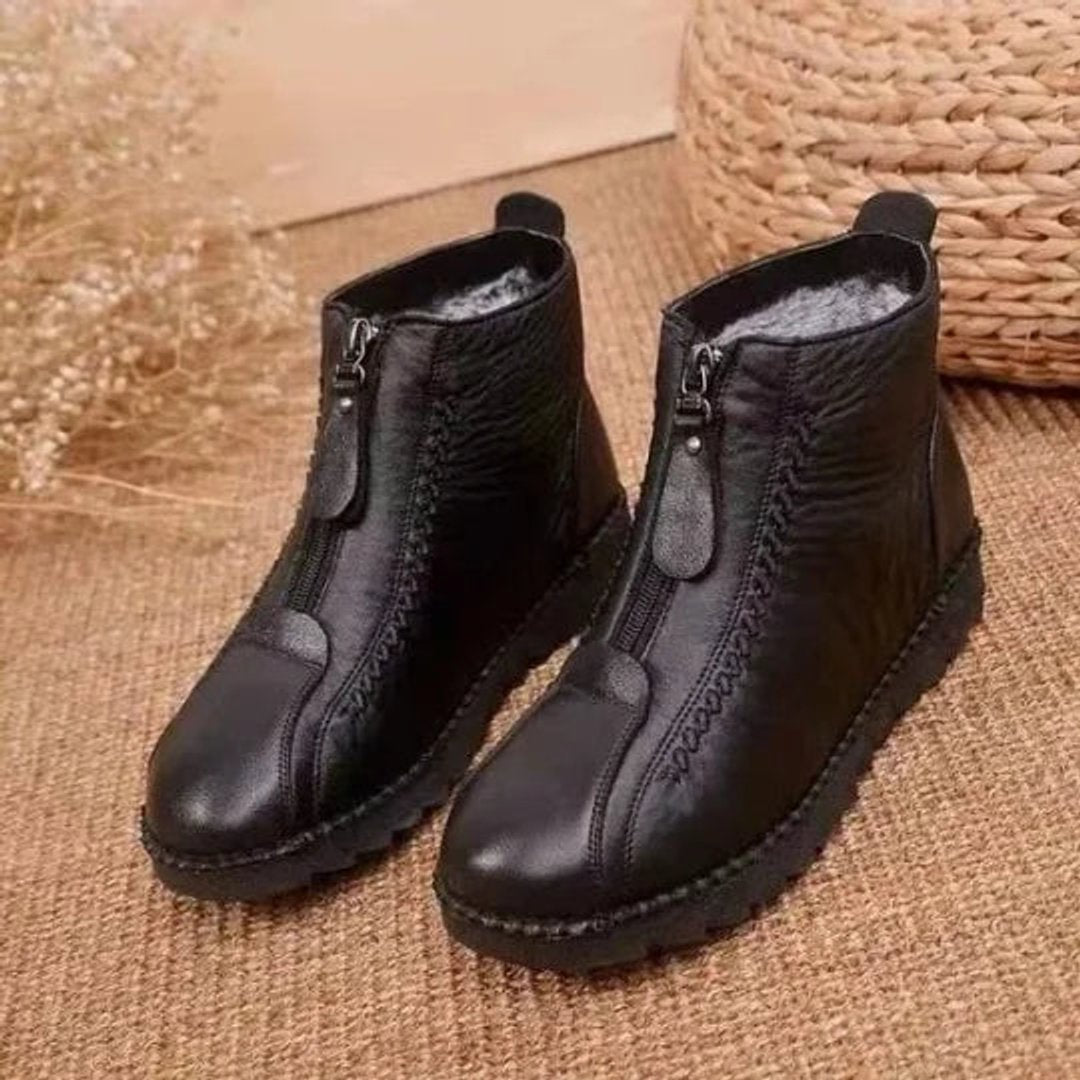 Tessa | Dames Antislip Gevoerde Leren Ankle Boots met Rits