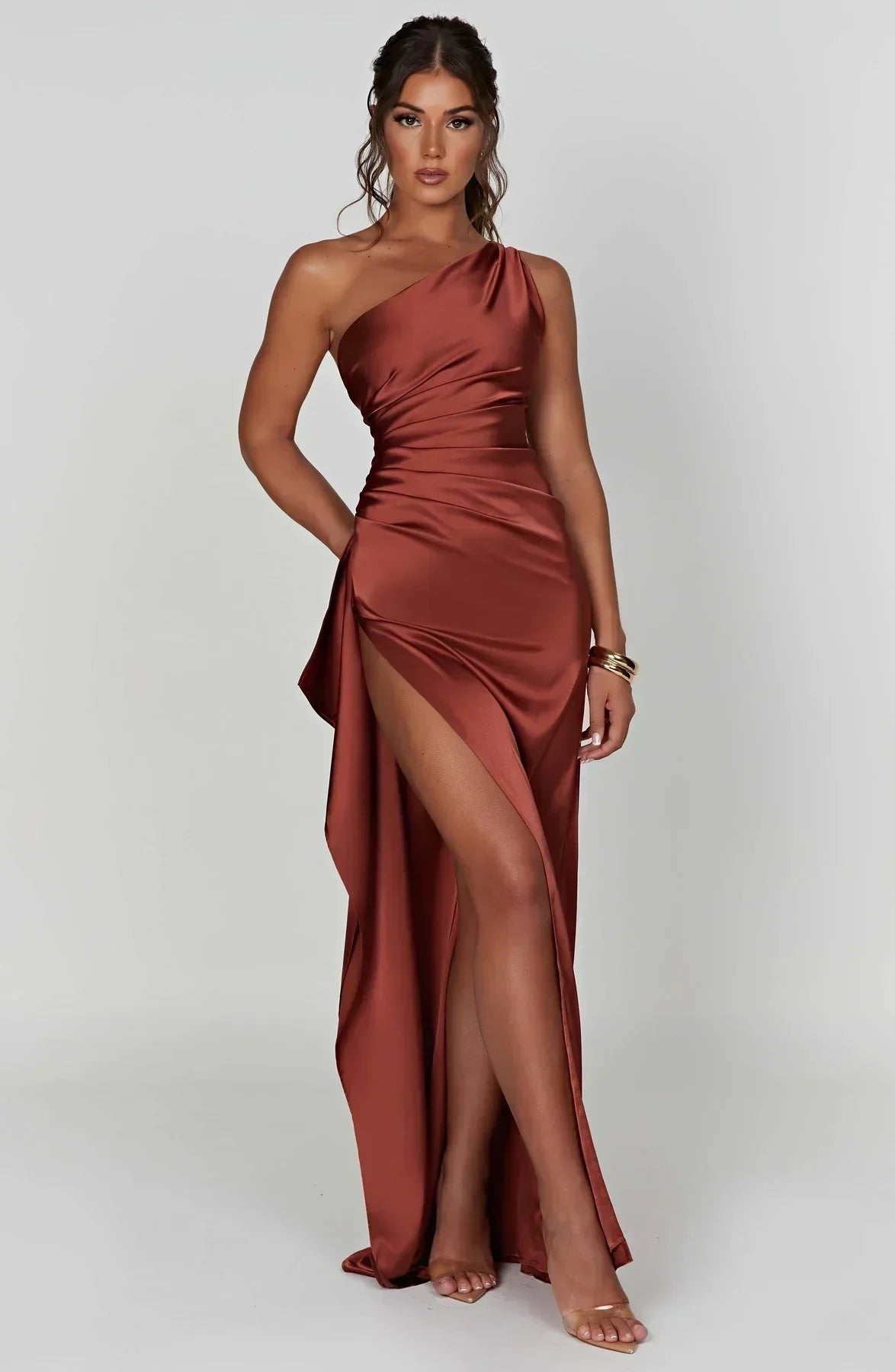 Nora | Dames Asymmetrische One-Shoulder Maxi Jurk met Hoge Split