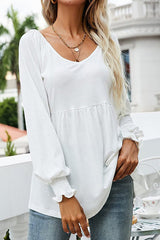 Sara | Dames Babydoll Tunic V-hals Gesmockte Mouw Casual Top