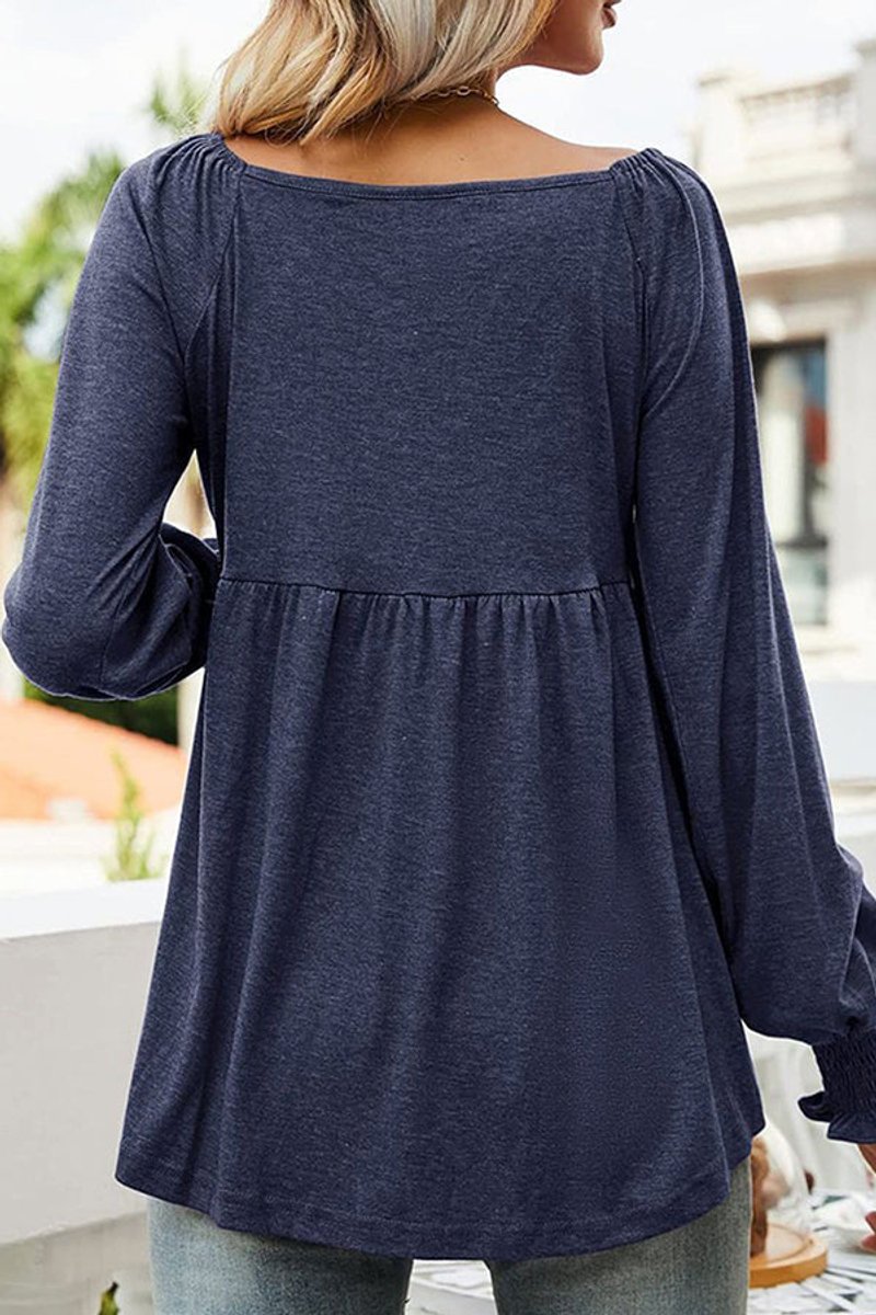 Sara | Dames Babydoll Tunic V-hals Gesmockte Mouw Casual Top