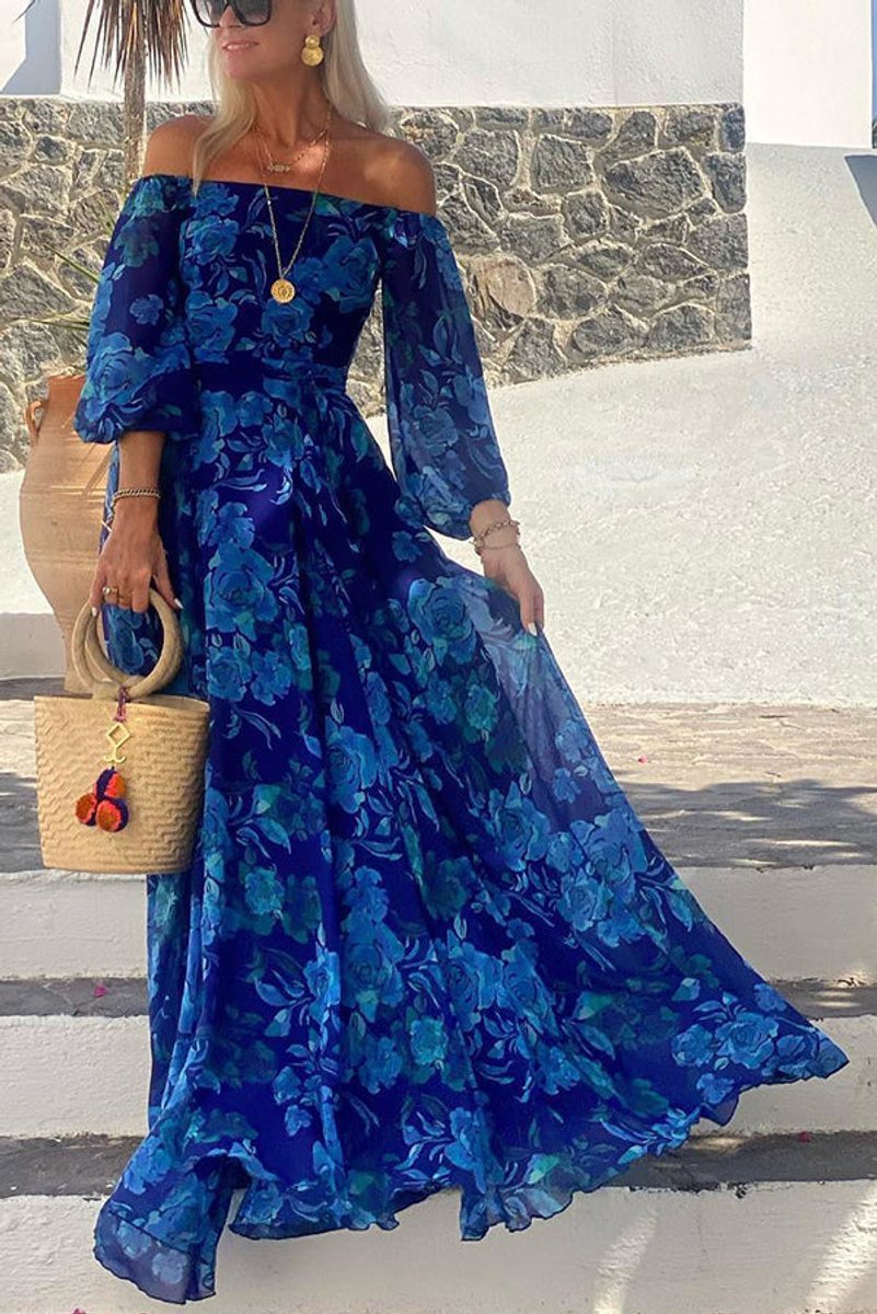 Elin | Dames Bloemen Off-Shoulder Maxi Moeder van de Bruid Jurk