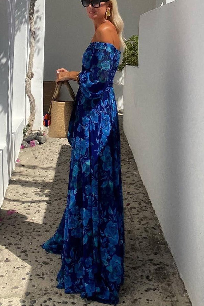 Elin | Dames Bloemen Off-Shoulder Maxi Moeder van de Bruid Jurk
