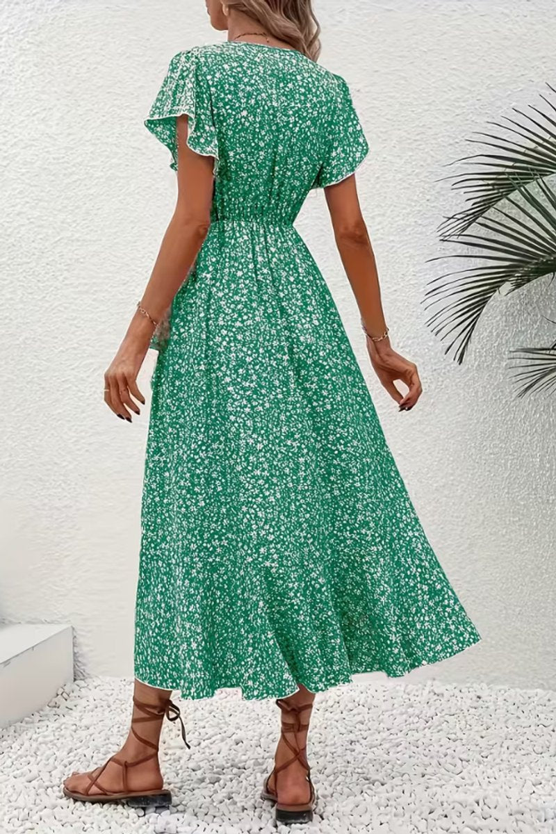 Tessa | Dames Bloemen Wikkel Avondjurk V-hals Asymmetrische Midi