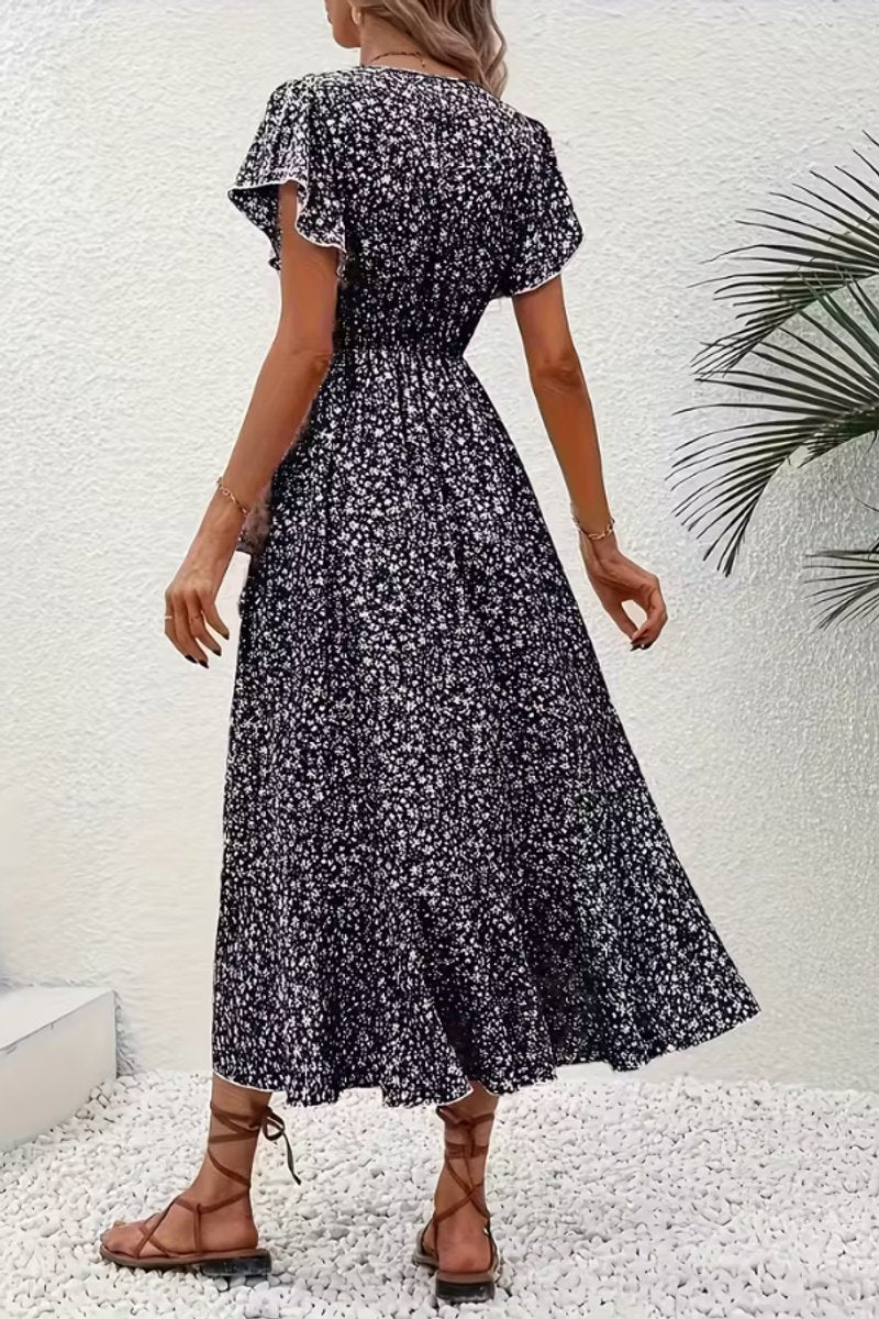 Tessa | Dames Bloemen Wikkel Avondjurk V-hals Asymmetrische Midi