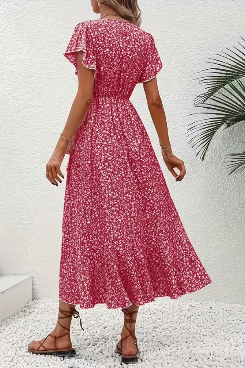 Tessa | Dames Bloemen Wikkel Avondjurk V-hals Asymmetrische Midi