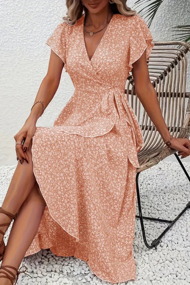 Tessa | Dames Bloemen Wikkel Avondjurk V-hals Asymmetrische Midi