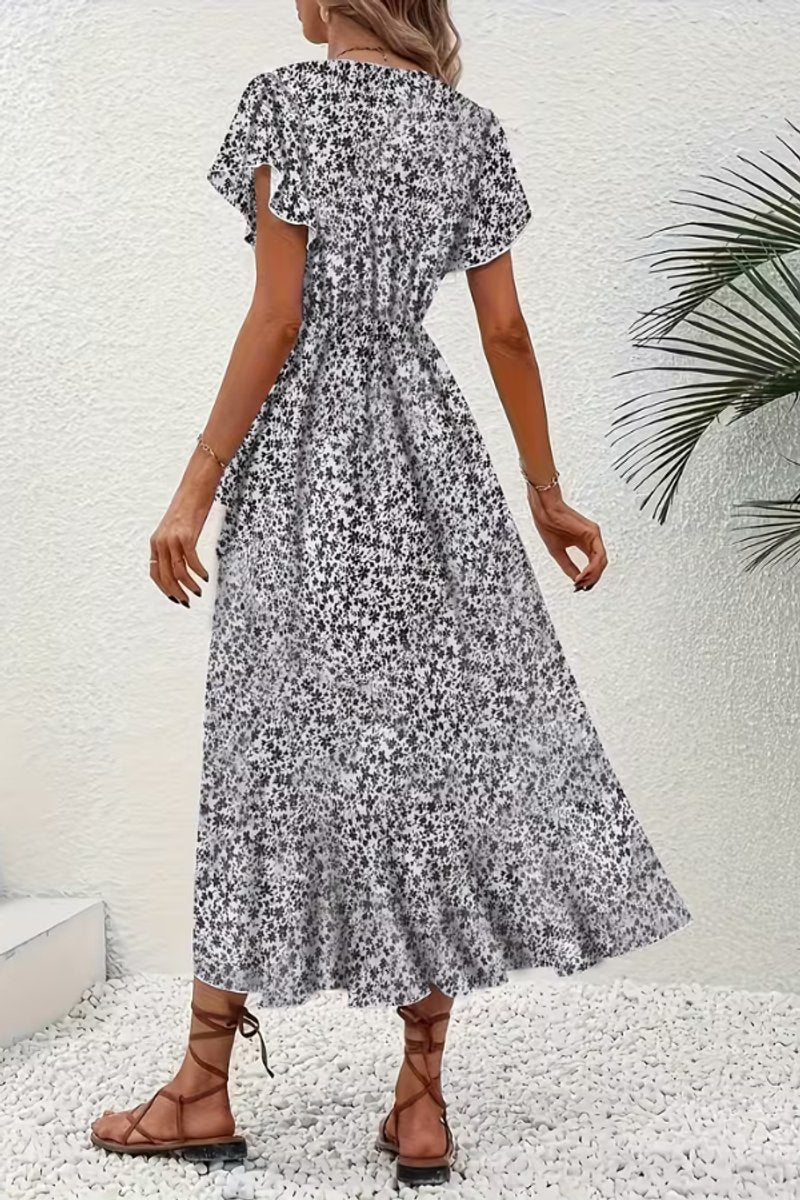 Tessa | Dames Bloemen Wikkel Avondjurk V-hals Asymmetrische Midi