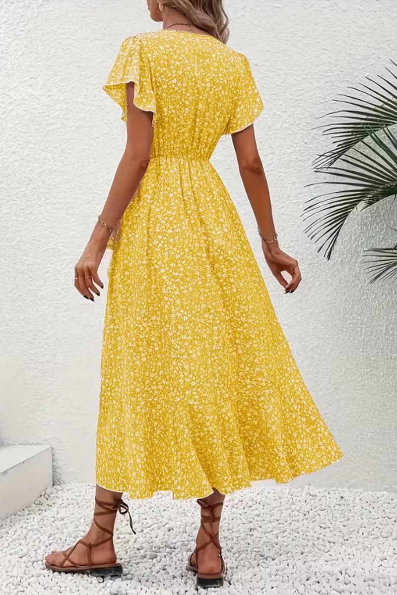 Tessa | Dames Bloemen Wikkel Avondjurk V-hals Asymmetrische Midi