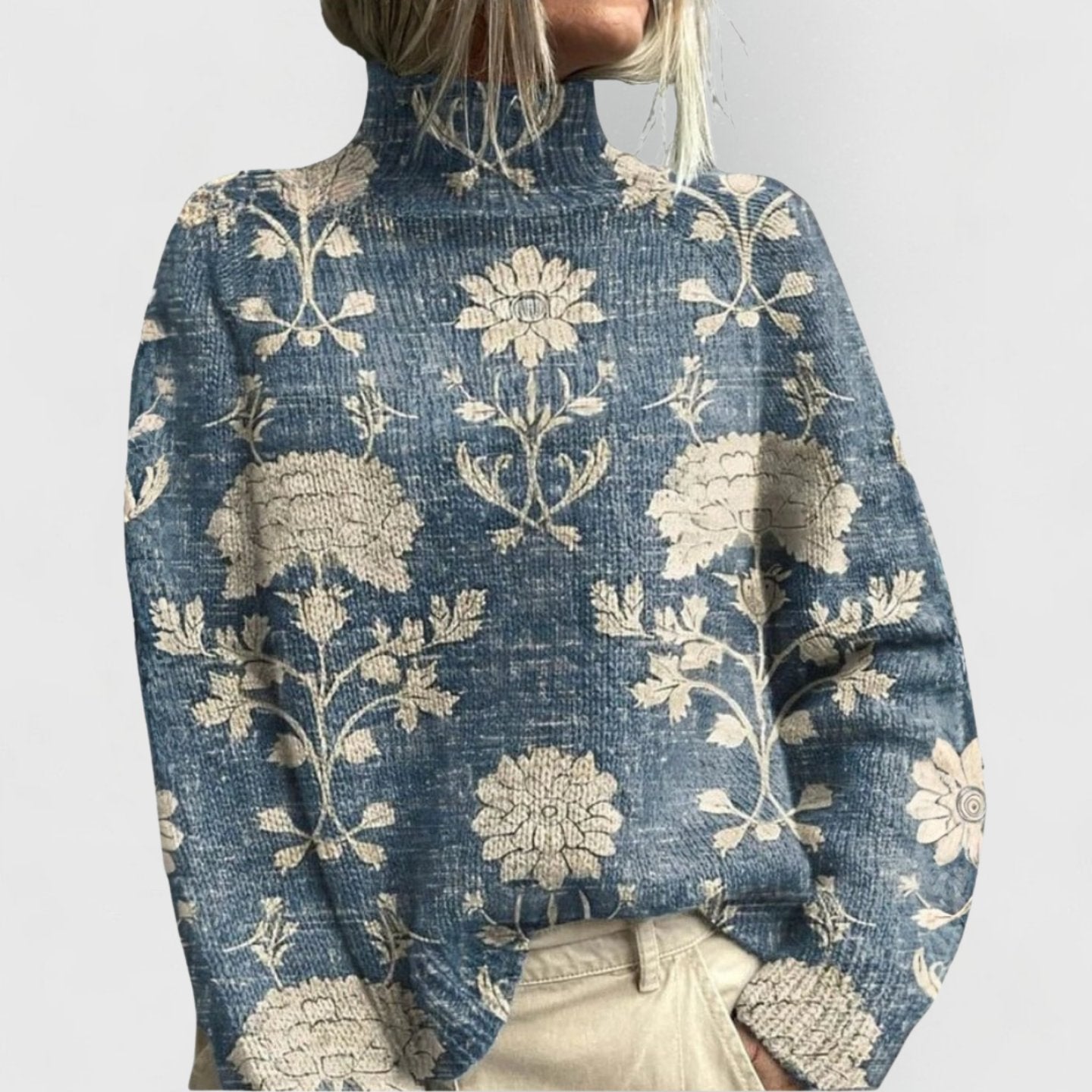 Olivia | Dames Bloemenprint Coltrui Gebreide Relaxed-Fit Pullover