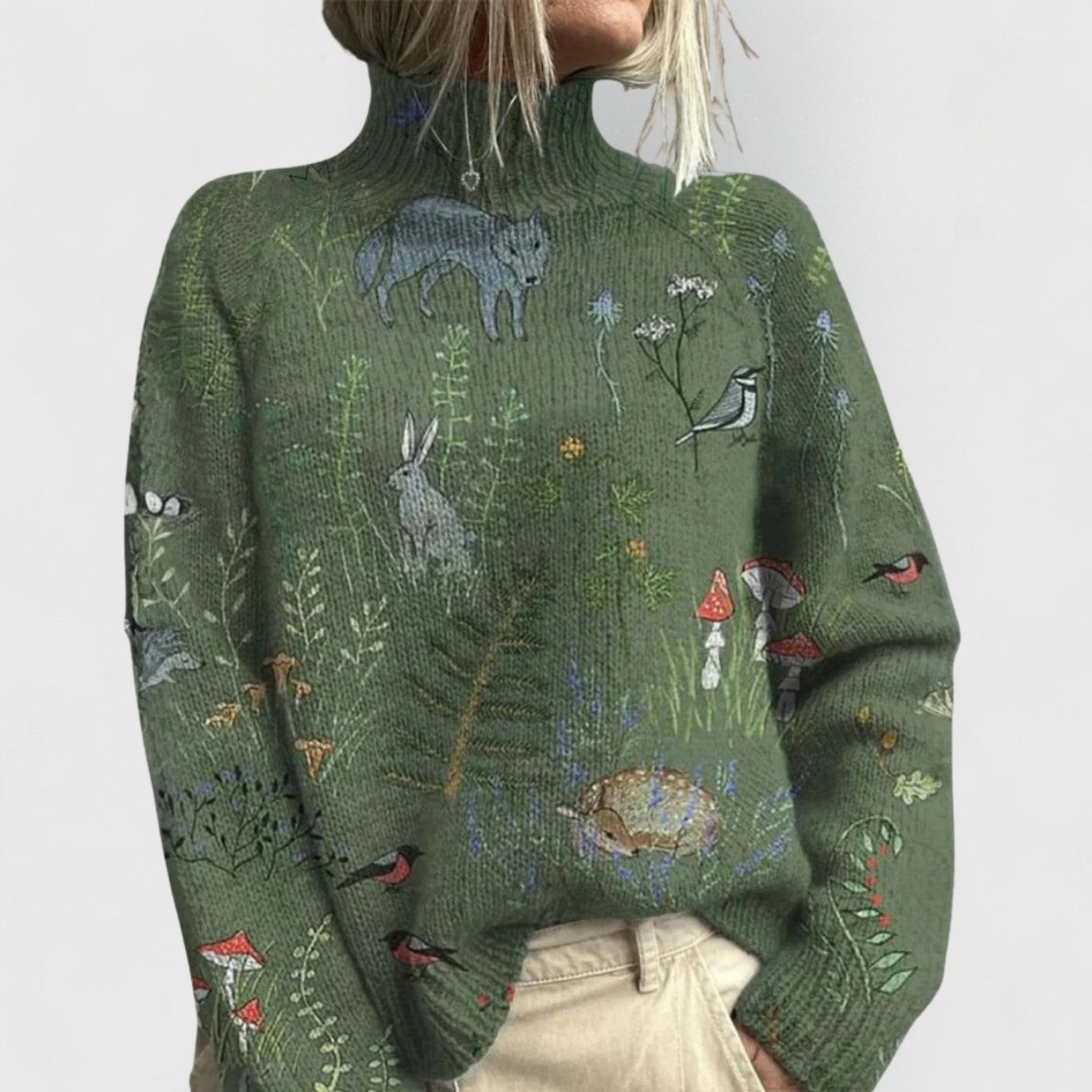 Olivia | Dames Bloemenprint Coltrui Gebreide Relaxed-Fit Pullover