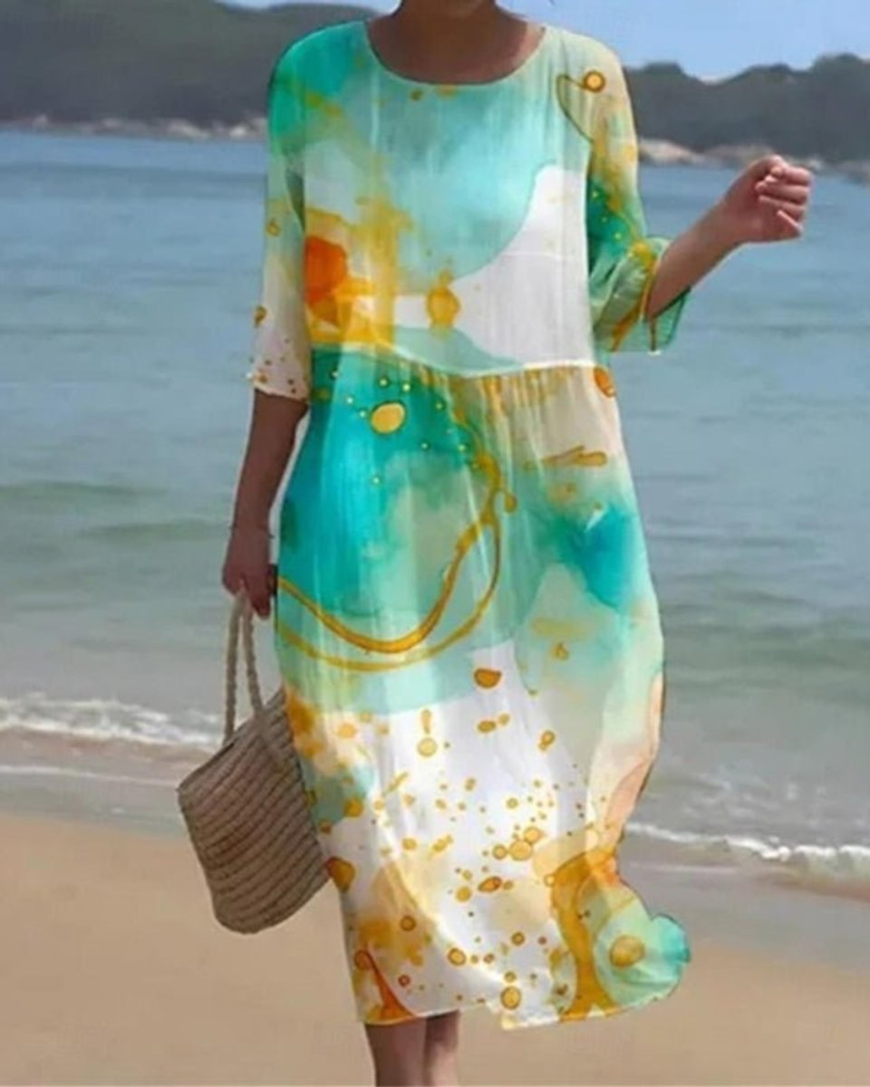 Nora | Dames Bloemenprint Midi-jurk met Driekwart Mouw