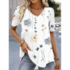 Lieke | Dames Bloemenprint V-hals Korte Mouw Top Relaxed Fit