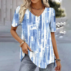 Lieke | Dames Bloemenprint V-hals Korte Mouw Top Relaxed Fit
