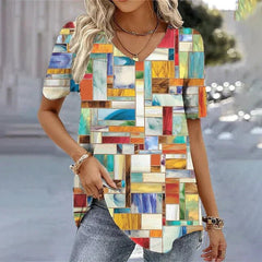 Lieke | Dames Bloemenprint V-hals Korte Mouw Top Relaxed Fit