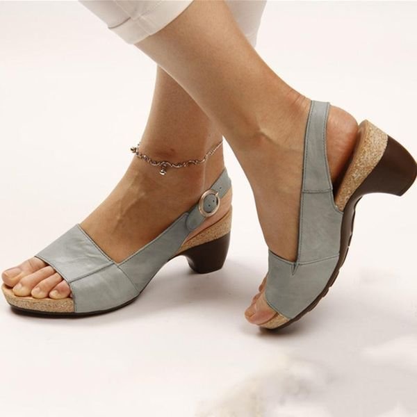 Roos | Dames Blokhak Slingback Open-Teen Sandalen