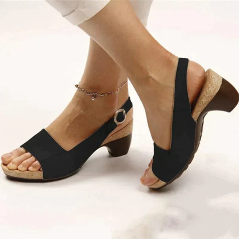 Roos | Dames Blokhak Slingback Open-Teen Sandalen