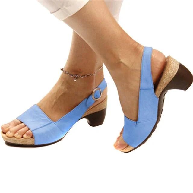 Roos | Dames Blokhak Slingback Open-Teen Sandalen