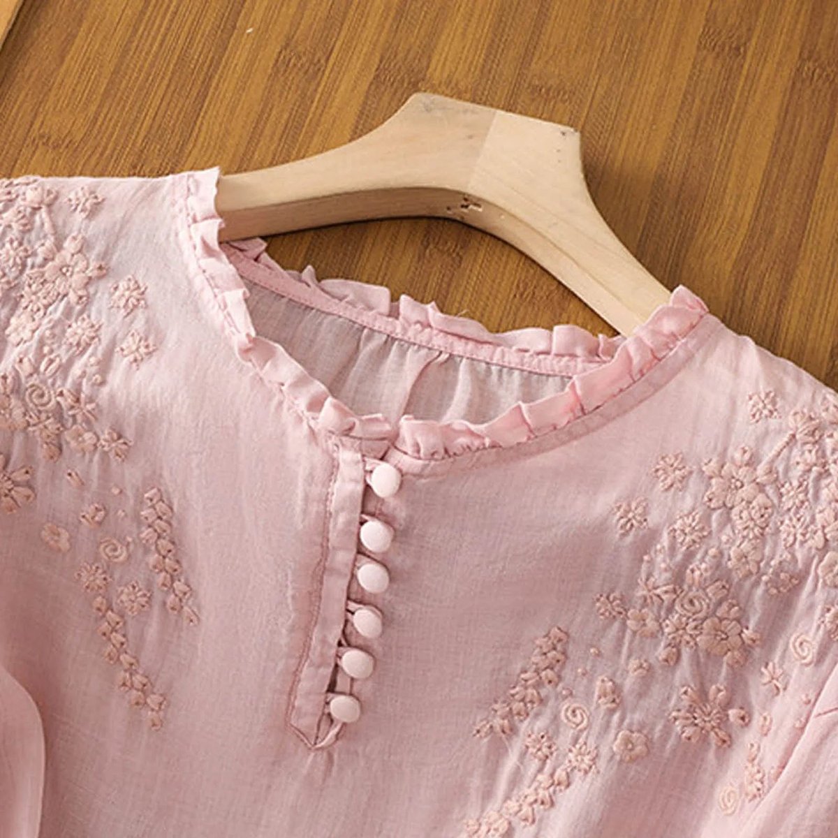 Nina | Dames Bohemian Geborduurd Ruche Kraag Linnen Blouse